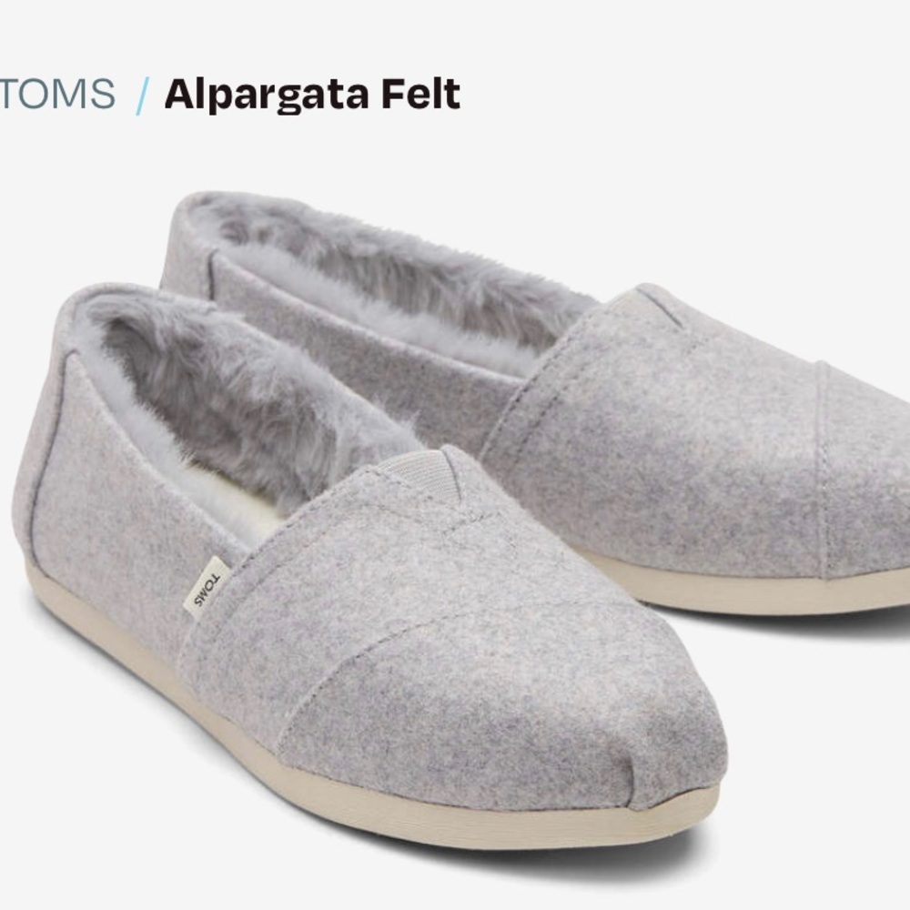 *SOLD* TOMS Alpargata Felt Slip On Shoes Frost Grey Faux Fur Lined NIB 7